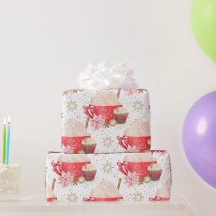 Red & Gold Christmas Cocoa Dessert Pattern Wrapping Paper