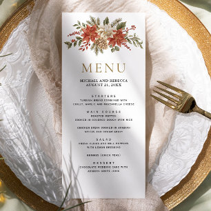 Red Gold Christmas Floral Wedding Menu