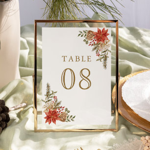 Red Gold Christmas Floral Wedding Table Number