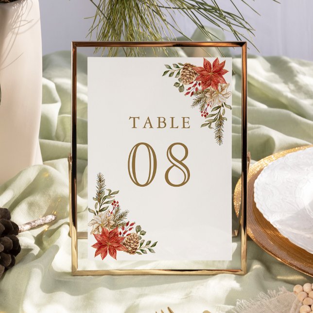 Red Gold Christmas Floral Wedding Table Number (Creator Uploaded)