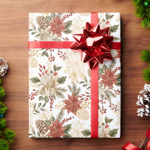 Red Gold Christmas Floral Wrapping Paper