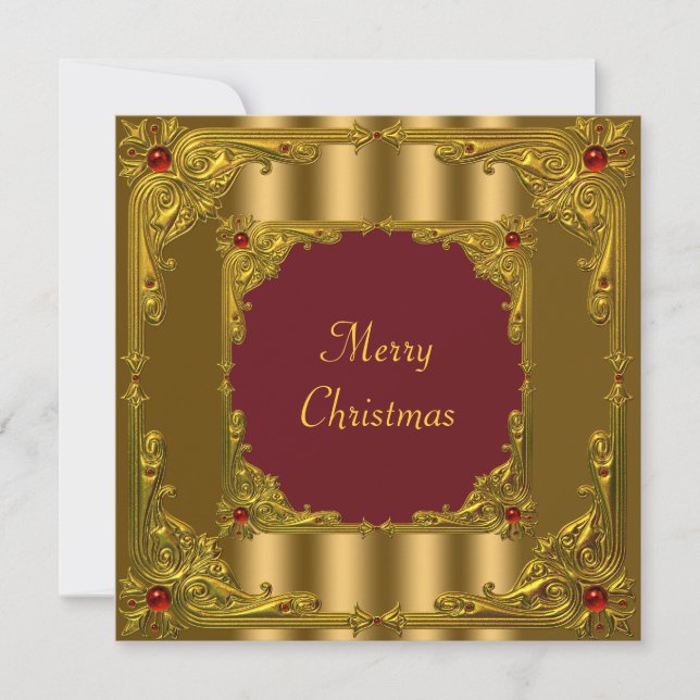 Red & Gold Christmas Holiday Cocktail Dinner Invitation (Front)