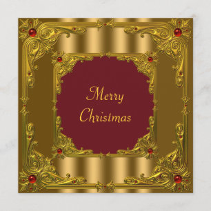 Red & Gold Christmas Holiday Cocktail Dinner Invitation