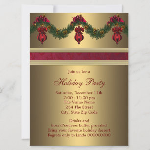 Red Gold Christmas Holiday Party Invitation
