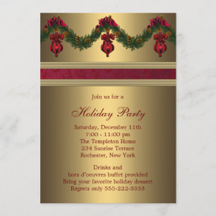 Red Gold Christmas Holiday Party Invitation