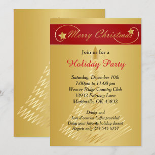 Red Gold Christmas Holiday Tree Invitation