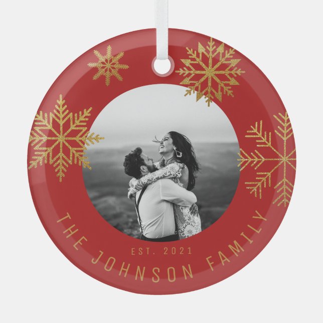 Red Gold Christmas Newlyweds Gift Glass Tree Decoration (Front)