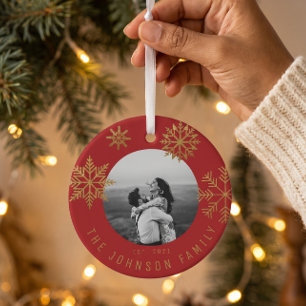 Red Gold Christmas Newlyweds Gift Glass Tree Decoration