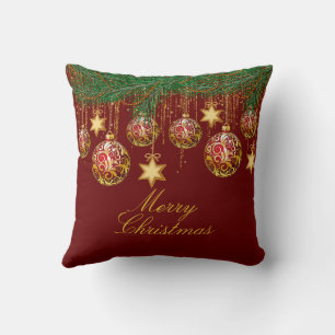 Red Gold Christmas Ornament  Cushion
