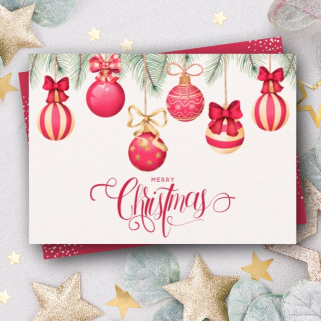 Red Gold Christmas Ornaments Holiday Card (Creator Uploaded)