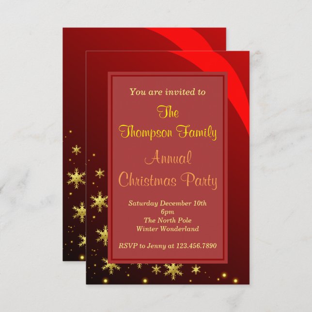 Red Gold Christmas Party Invitation (Front/Back)