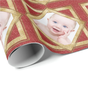 Red Gold Christmas Photo Template Personalised Wrapping Paper