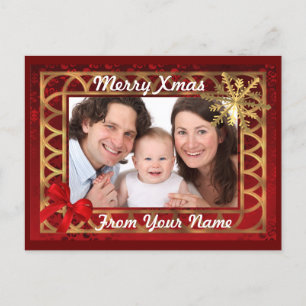 Red & gold Christmas photocard Holiday Postcard