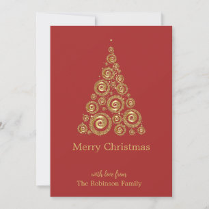 Red Gold Christmas pine tree Thank You Card