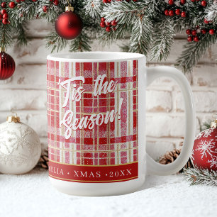 Red Gold Christmas Plaid Pattern#2 ID1009 Coffee Mug