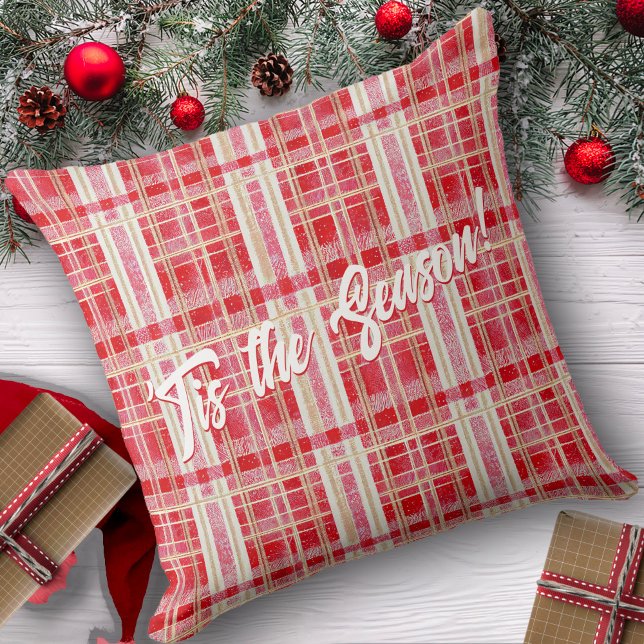 Red Gold Christmas Plaid Pattern#2 ID1009 Cushion (Creator Uploaded)
