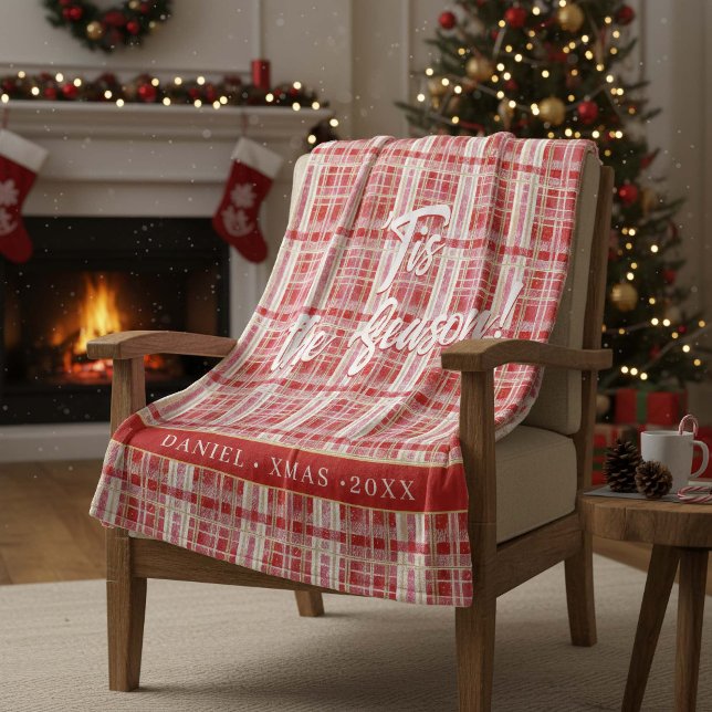 Red Gold Christmas Plaid Pattern#2 ID1009 Fleece Blanket (Creator Uploaded)