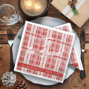 Red Gold Christmas Plaid Pattern#2 ID1009 Napkin