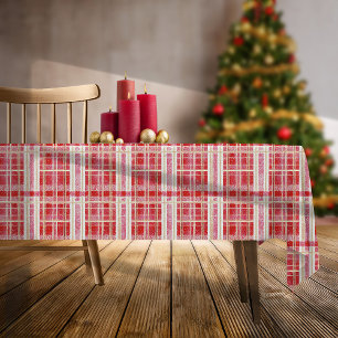 Red Gold Christmas Plaid Pattern#2 ID1009 Tablecloth