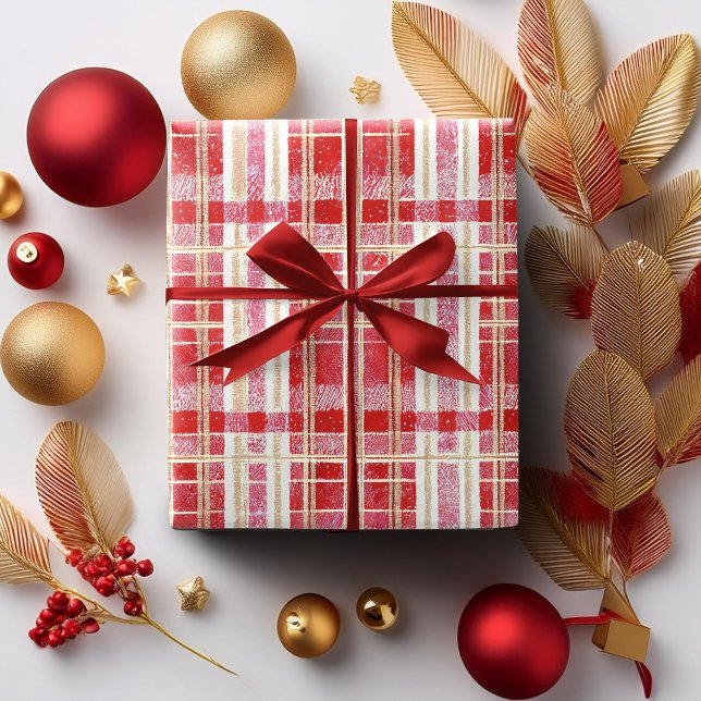 Red Gold Christmas Plaid Pattern#2 ID1009 Wrapping Paper (Creator Uploaded)