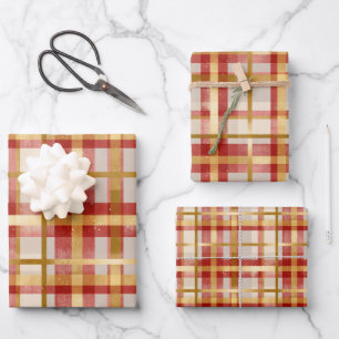 Red Gold Christmas Plaid  Wrapping Paper Sheet