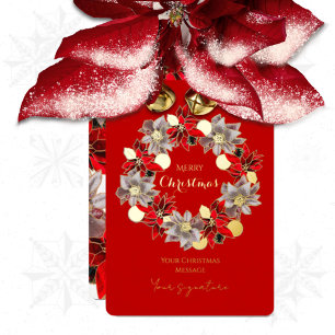 Red & Gold Christmas Poinsettia Wreath Foil Holida Holiday Card