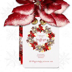 Red & Gold Christmas Poinsettia Wreath Foil Invita