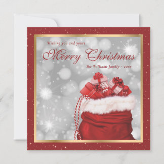 Red Gold Christmas Presents Stars Holiday Card