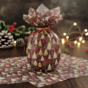 Red Gold Christmas Tartan Pattern#31 ID1009 Tissue Paper