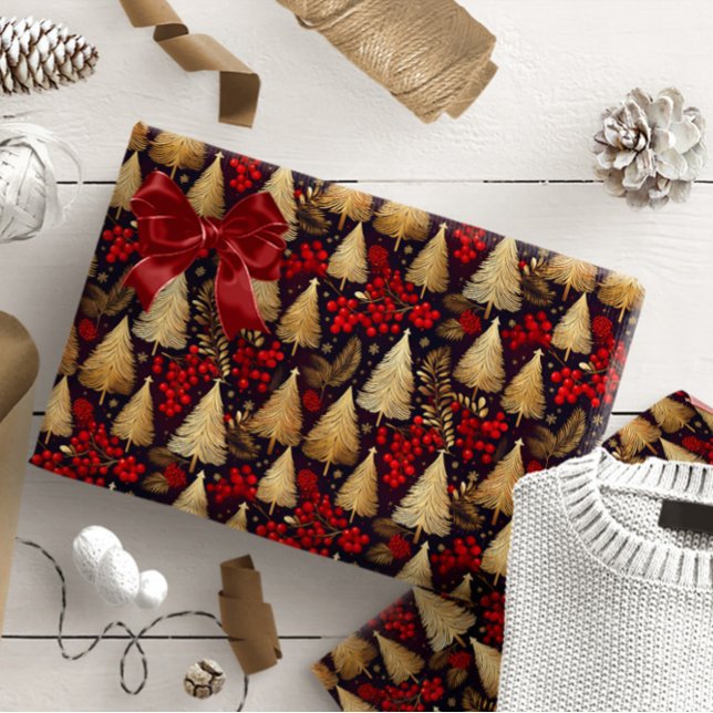 Red Gold Christmas Tartan Pattern#31 ID1009 Wrapping Paper (Creator Uploaded)