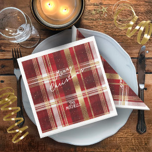 Red Gold Christmas Tartan Pattern#7 ID1009 Napkin