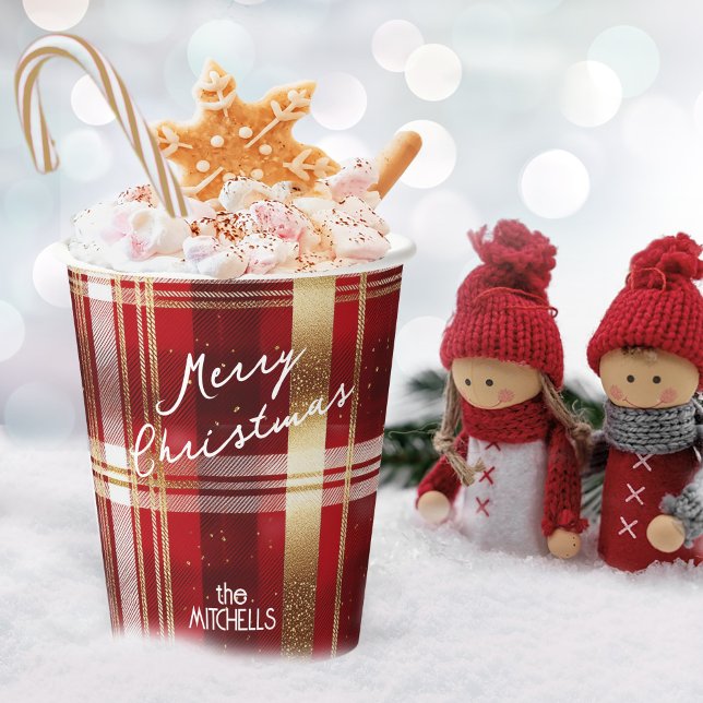 Red Gold Christmas Tartan Pattern#7 ID1009 Paper Cups (Creator Uploaded)