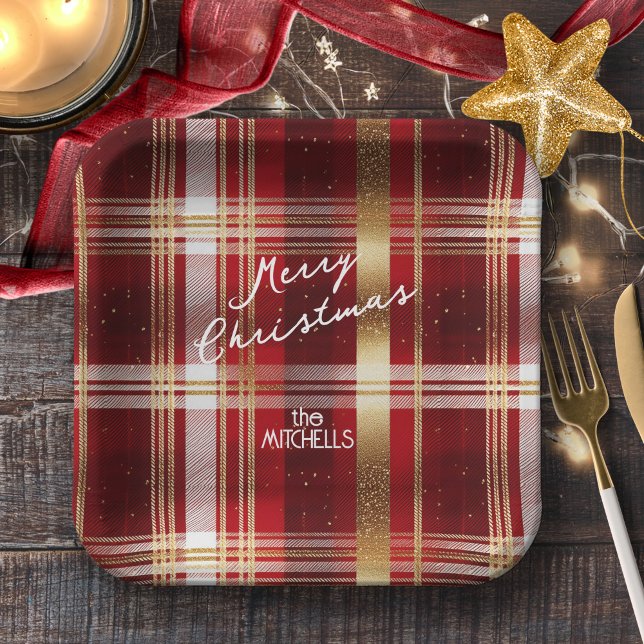 Red Gold Christmas Tartan Pattern#7 ID1009 Paper Plate (Creator Uploaded)
