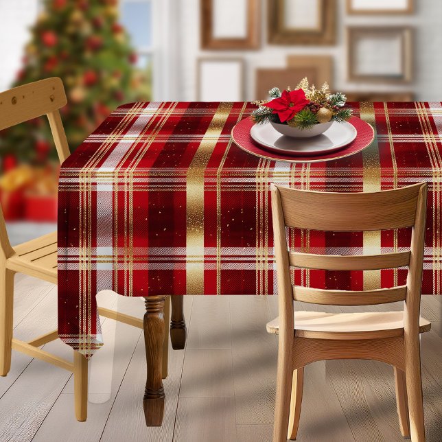 Red Gold Christmas Tartan Pattern#7 ID1009 Tablecloth (Creator Uploaded)
