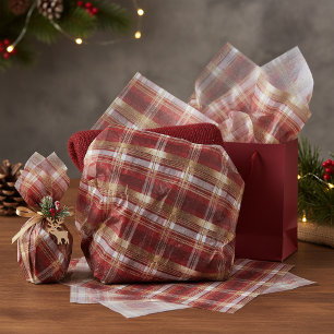 Red Gold Christmas Tartan Pattern#7 ID1009 Tissue Paper