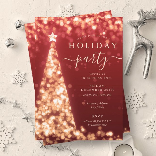 Red Gold Christmas Tree Company Holiday Party  Invitation (Red Gold Christmas Tree Company Holiday Party Invitation)