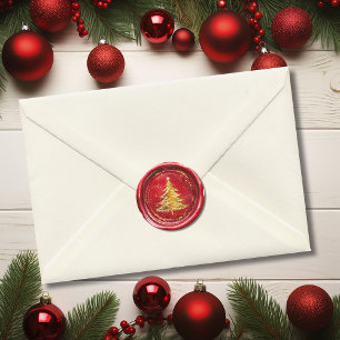 Red Gold Christmas Tree Faux Wax Envelope Seal 