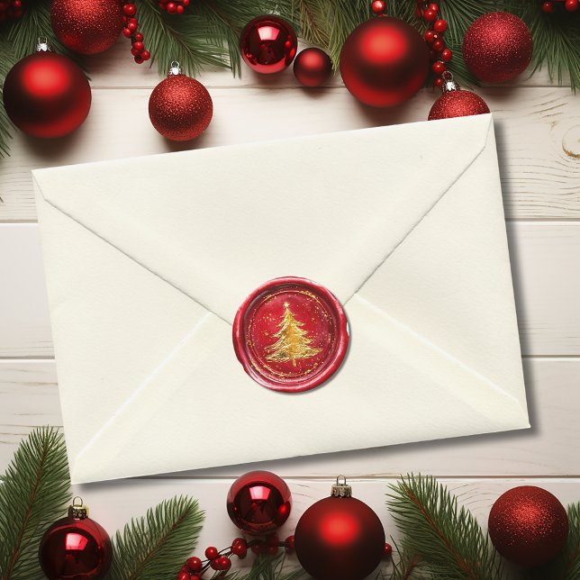 Red Gold Christmas Tree Faux Wax Envelope Seal  (Red Gold Christmas Tree Faux Wax Envelope Seal )