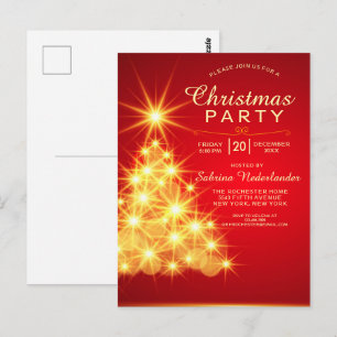 Red Gold Christmas Tree Holiday Party Invitation Postcard