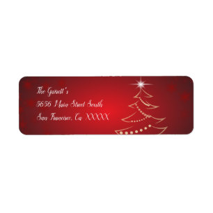Red & Gold Christmas Tree Label Return Address Label
