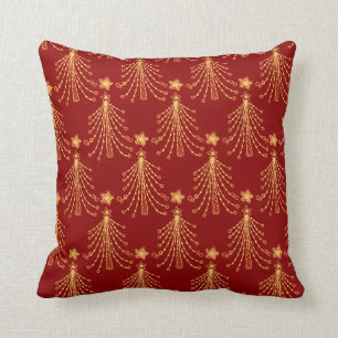 Red & Gold Christmas Tree Lights Elegant Pattern Cushion