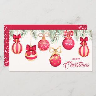 Red Gold Christmas Tree Ornaments Holiday Card
