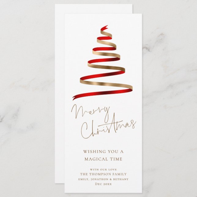 Red Gold Christmas Tree Script Merry Christmas Holiday Card (Front/Back)