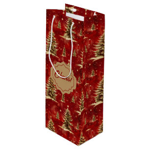 Red Gold Christmas Trees  Wine Gift Bag