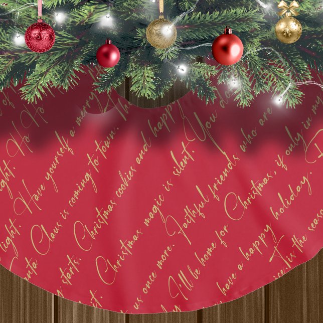 Red Gold Christmas Typography Pattern #36 ID1009 Brushed Polyester Tree Skirt (Creator Uploaded)