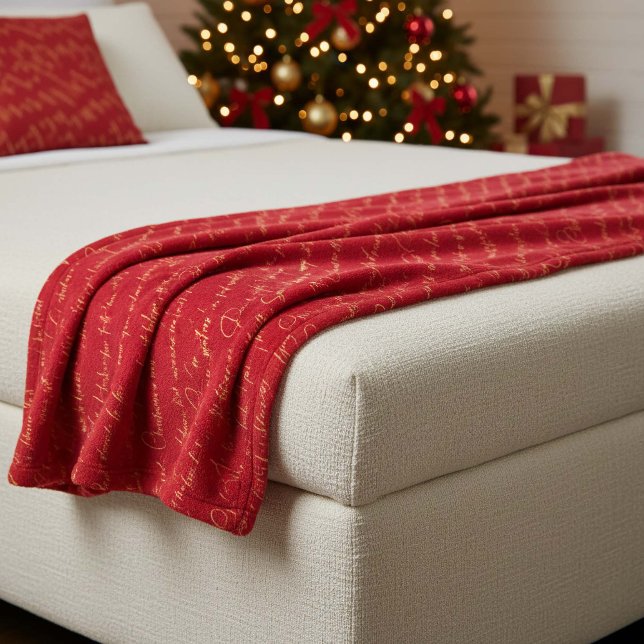Red Gold Christmas Typography Pattern#36 ID1009 Fleece Blanket (Creator Uploaded)