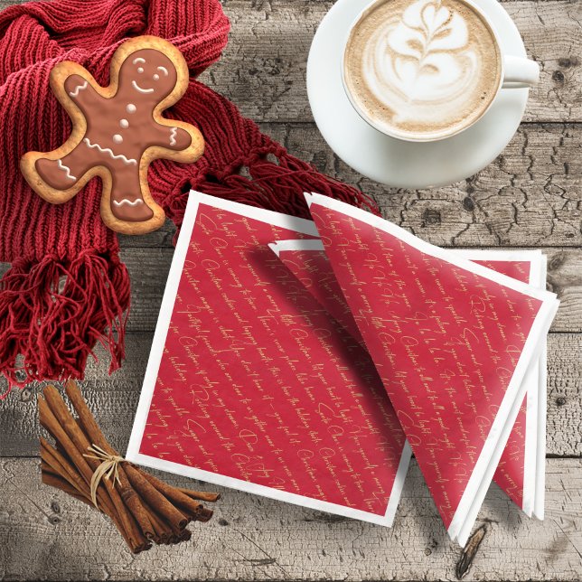 Red Gold Christmas Typography Pattern#36 ID1009 Napkin (Creator Uploaded)