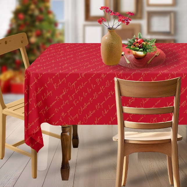 Red Gold Christmas Typography Pattern#36 ID1009 Tablecloth (Creator Uploaded)