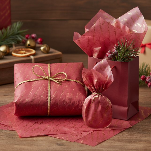 Red Gold Christmas Typography Pattern#36 ID1009 Tissue Paper (Creator Uploaded)