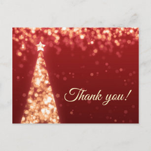Red & Gold Christmas Wedding Thank You Note Postcard